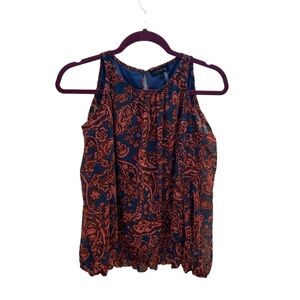 1. State -- cold shoulder blouse -- orange and blue paisley print - size small